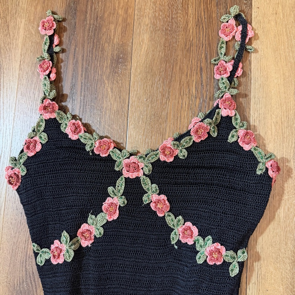 Vintage Y2K Beaded Dress Vintage Crochet Dress Vintage Beaded Dress Floral Fairy - Picture 6 of 13